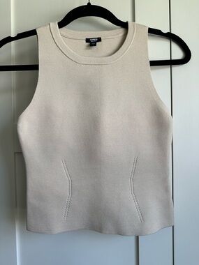 Express Cream Ribbed Crewneck Knit Tank